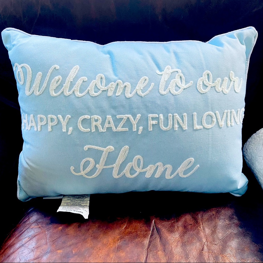 Throw Pillow - Embroidered - Blue White - 14” x 20” NWT